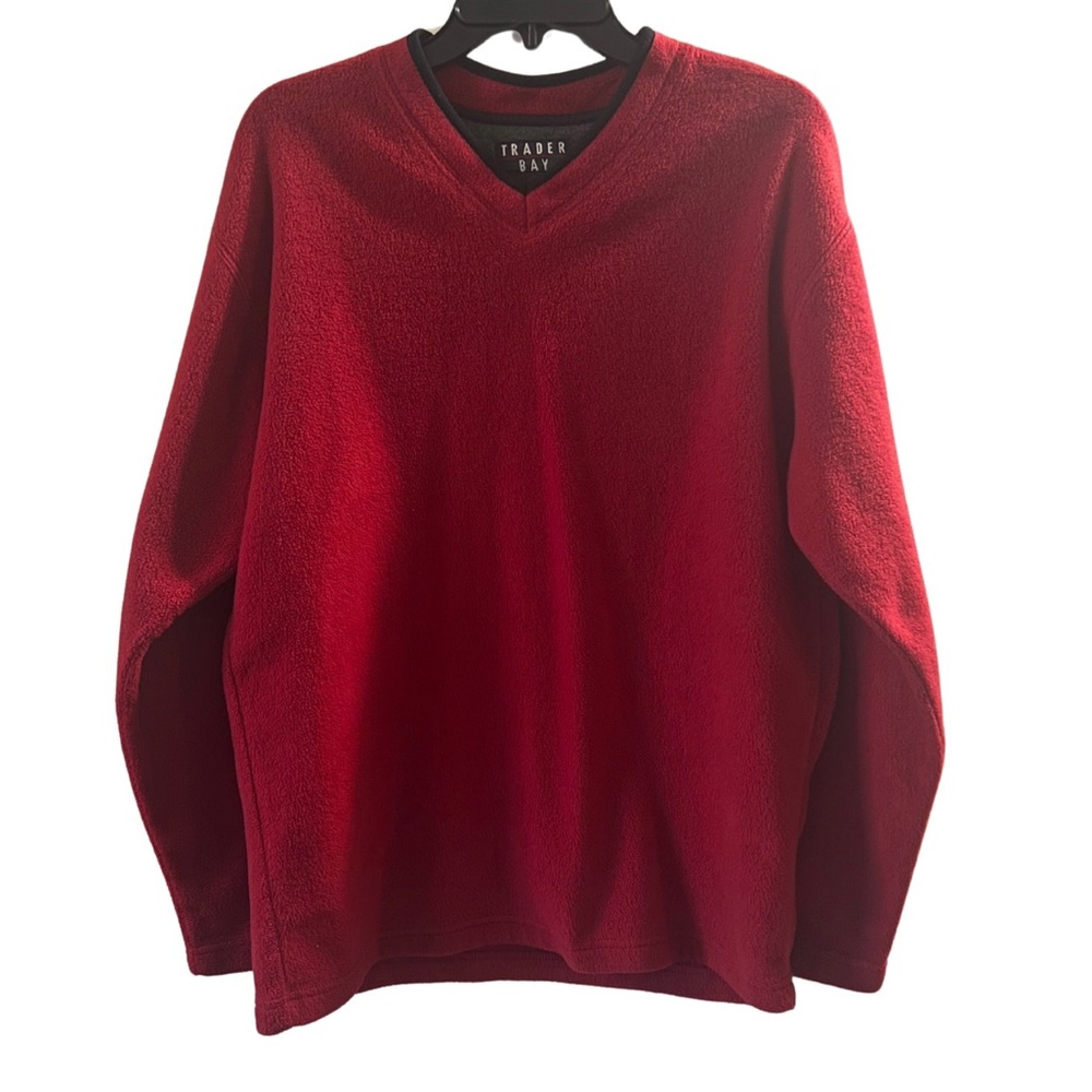 Vintage Trader Bay Red V-Neck Sweater - Classic Cozy Fleece - Size XL